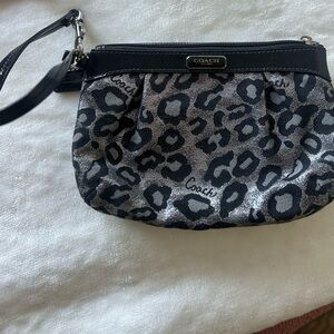 Coach Black and Gray Metallic Leopard Print Wristlet